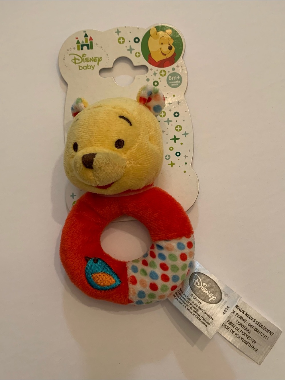 Disney Baby Winnie the Pooh Rattle Toy - Red and Yellow NWT
